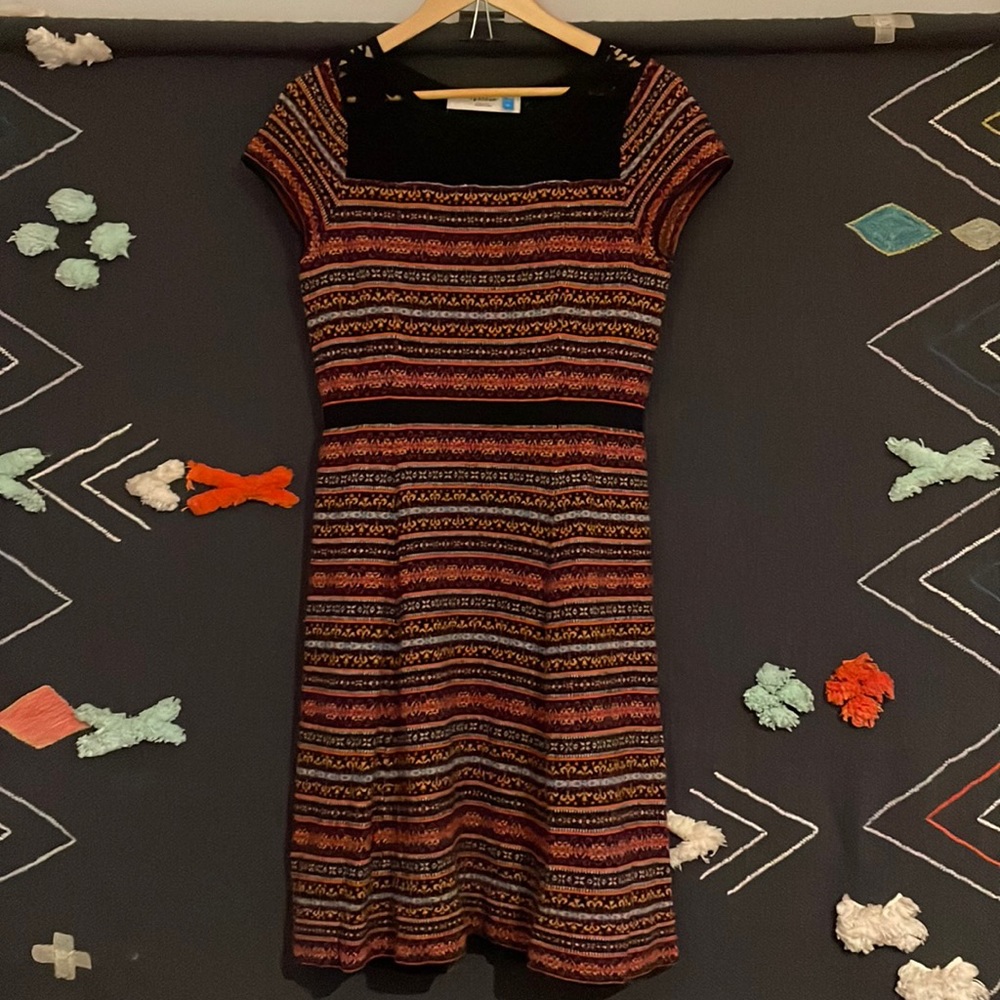 Anthropologie Sparrow Fair Isle Sweater Dress, Black and Jewel tones, Size M